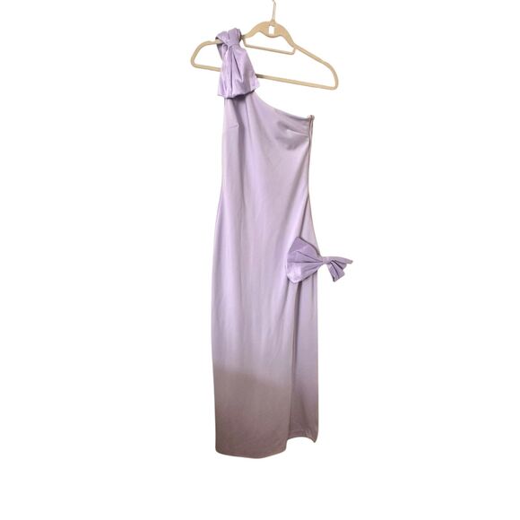 MESHKI Hallie One Shoulder Bow Maxi Dress Lilac Purple X-Small - Picture 2 of 7
